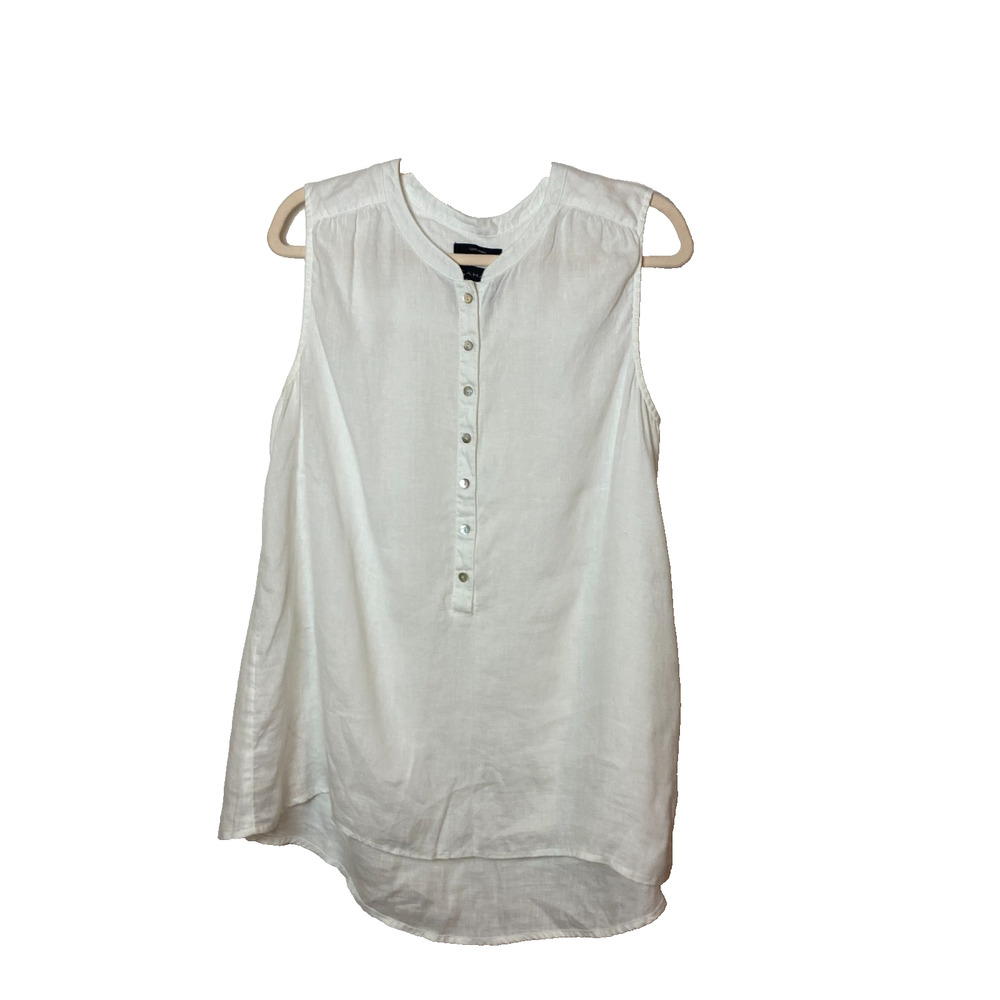 Tahari Sleeveless Linen Tank Top Sz L White Semi-Sheer Beach